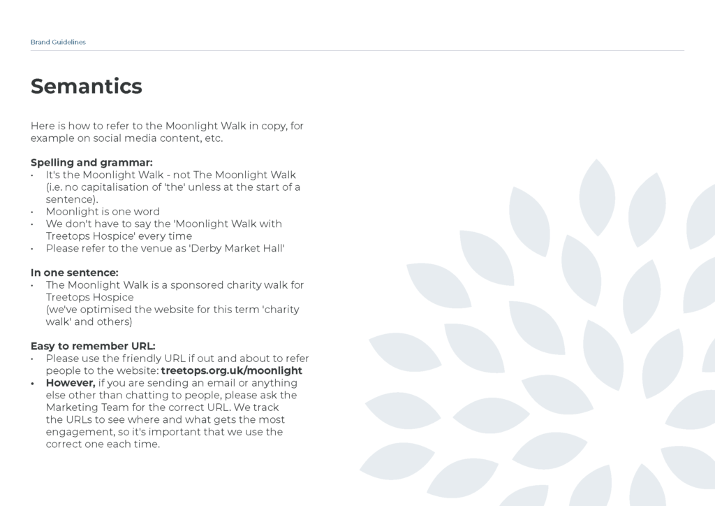 Extract from the brand guidelines explaining how to describe the Moonlight Walk.