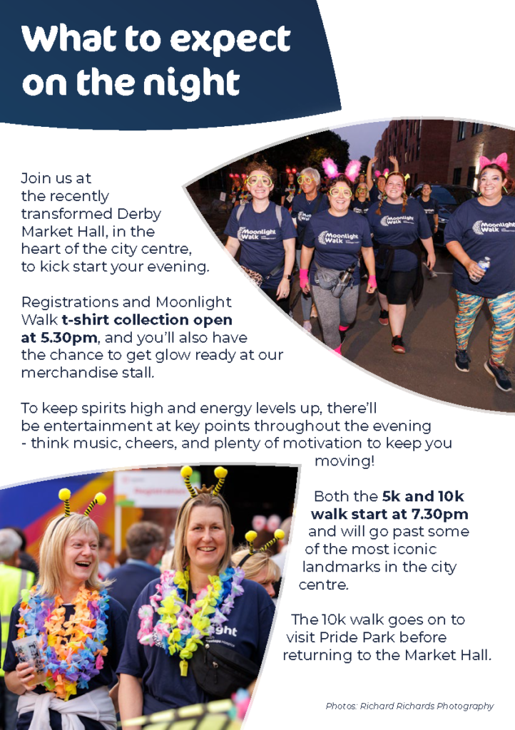 A page from the fundraising pack titled what to expect on the night. It includes two photos of happy smiling people taking part in the event.
