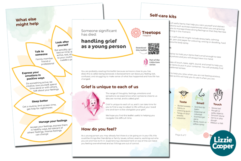 Three pages from leaflets for young people who are grieving